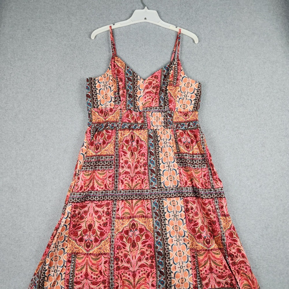 Old Navy Midi A Line Dress Women XL Multicolor Bohemian Patchwork Cotton Smocked